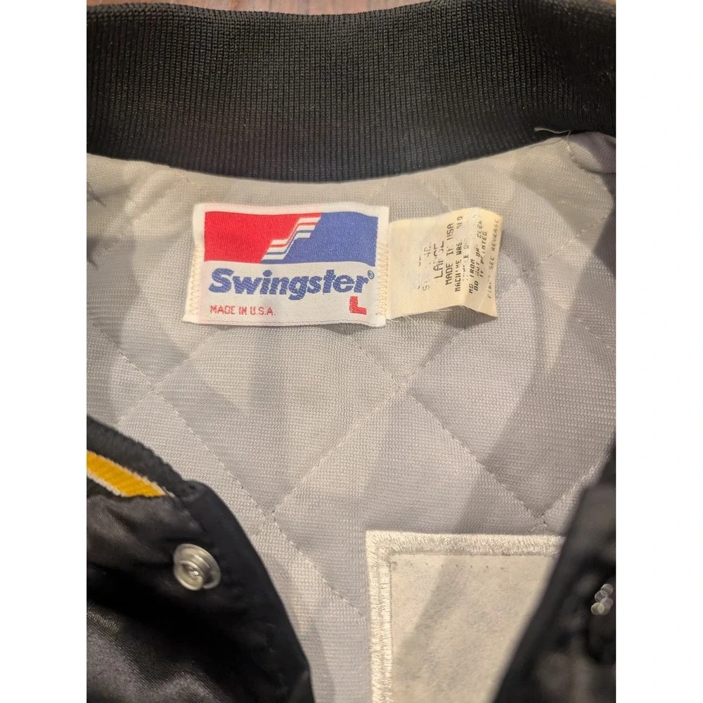 Vintage Swingster 80s USA Toshiba Houston Satin Bomber Jacket Quilt Lined Mens L